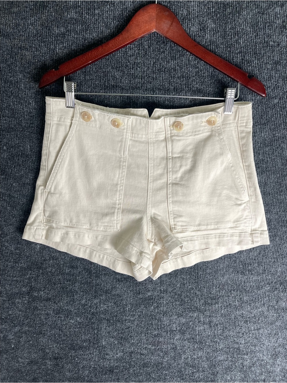 Pilcro High-Waist Cream Shorts with Front Patch Pockets